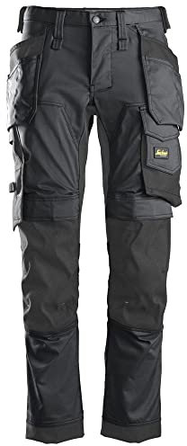 Snickers Workwear Allround Work Handwerkerhose 6241, Stretch-Arbeitshose mit Holstertaschen und schmal geschnittenen Beinen, Stahlgrau/Schwarz, 42W / 30L