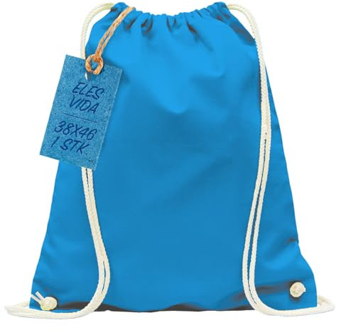 ELES VIDA Baumwoll Turnbeutel 1 Stück Sportbeutel - Rucksack Stofftasche Bag, Beutel, Baumwollbeutel, Jutebeutel Oeko-TEX® geprüft Stoffbeutel Damen & Herren, Kinder Gym Sack zum bemalen - Hellblau