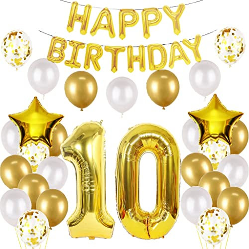 Luftballon 10. Geburtstag Deko Junge Gold - Folienballon Happy Birthday 10th - Dekoration für Mädchen (10)