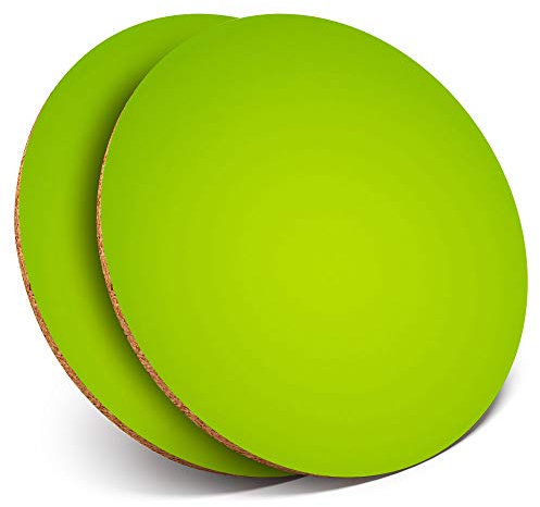 2 x Round Coasters - Lime Green Colour Fade - Cork Backed Home Kitchen Accessory Tea Coffee Mug Mat #14805