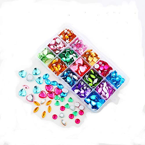 Self Adhesive Craft Jewels Jumbo Bling Crystal Gems Stickers 10 Shapes Color Rhinestones,Size :8mm to 20mm with Glue Stickers in Flat Back for Arts & Crafts Projects (600)