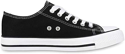 SCARPE VITA Damen Sneakers Kult Sportschuhe Stoffschuhe Freizeit Look 134032 Schwarz Basic 38