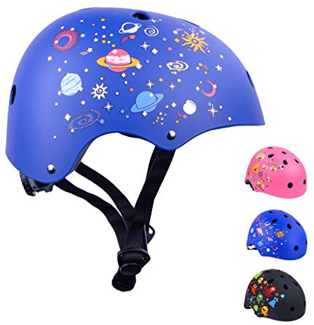 BOLDCUBE Kids Sports Helmet Navy Galaxy Sky | Age 4 Years + | Light, Adjustable & Ventilated | No Peel Design and Padded | For Bikes, Scooters, Skating Suitable for Boys & Girls Black, Blue & Pink