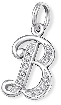 Bungsa BUCHSTABE B Halsketten-Anhänger BUCHSTABEN 925 Sterling Silber mit Kristallen - kleiner BUCHSTABE B CHARM für Bettel-Armband - für Damen, Kinder & Herren - silberner Letter B