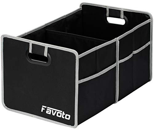 Favoto Auto Kofferraum Organizer Kofferraumtasche mit klappbarem Deckel Reflektorstreifen Robust Oxford-Material Wasserdicht Autotasche Box für Limousine SUV Schrägheck Schwarz…