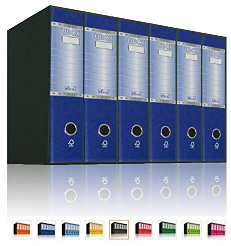 LogicaShop UBOX 6 Raccoglitori ad Anelli A4 Dorso 8 con Custodia Cartone, Formato Protocollo, Registratore con Meccanismo a Leva D, Raccoglitore con Scatola, Faldone Universale (Blu)