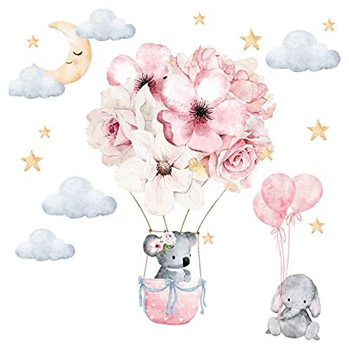 Little Deco Wandaufkleber Kinderzimmer Blumen Tiere I Wandbild 99 x 69 cm (BxH) I Ballon Sterne Mond Wandtattoo Spielzimmer Baby Sticker Elefant Koala DL539-27