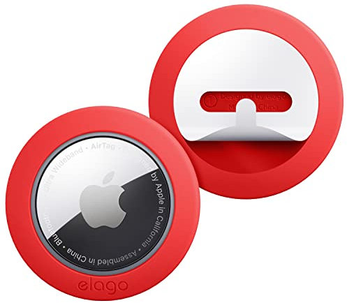 elago SilikonPad Kompatibel mit Apple AirTag Halterung mit Aufklebern (2er Pack) - Verfolgen Sie Geldbörsen, Hunde, Fahrräder, Rucksäcke - Wiederverwendbare, Ortungsgerät Nicht Enthalten (Rot)