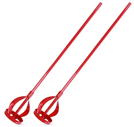 Navaris Mezcladores de pintura para taladro - Set 2x mezclador para taladradora para mezclar pintura yeso mortero - 2x Agitador con varillas en rojo