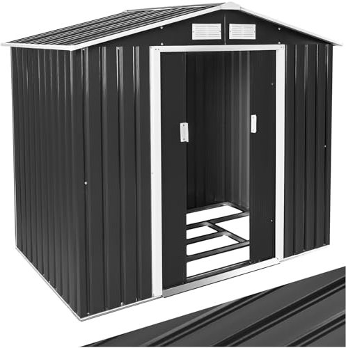 tectake® Abri de Jardin en métal Cabane de Jardin à Outils en Métal Toiture 2 pans avec Fondation, Rangement et Stockage extérieurs Moto, Vélo, Tondeuse, Brouette, Outils de Jardinage 214x130x185 cm