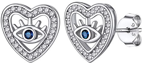 Silvora S925 Silber Herz Ohrringe Böse Blick Ohrstecker Damen Herren Evil Eye Ohrringe Gotik Zirkonia Teufel Auge Ohrstecker Geschenke für Damen Frauen Mädchen