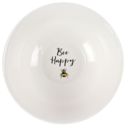 Elegant White Bee Happy Ceramic Bowl - 7cm x 17cm (1 Pc.) - High-Quality Material & Unique Design - Perfect for Any Occasion