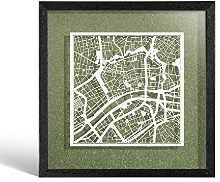 O3 DESIGN STUDIO Frankfurt am Main Papierschnittkarte, gerahmt, weiße Karte, schwarzer Rahmen, 23 x 23 cm, in Geschenkbox, 4 Hintergrundfarben, selbstwechselnd, Papierkunst