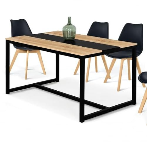 IDMarket - Table à Manger Rectangle Dover 6 Personnes Bande Centrale Noire Design Industriel 120 cm