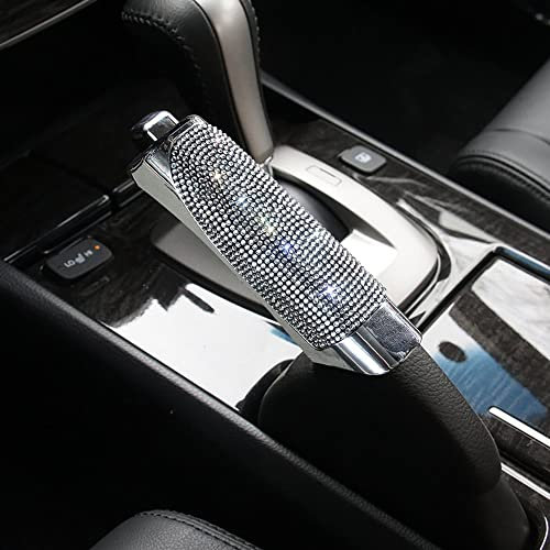 Auto Handbremse Abdeckung Dekoration Glitzer Luxuriös Bling Bling Strass Diamant Kristall Universal Auto Griffe Handbremsenabdeckung Innenraum Styling Autoinnenraum Zubehör für Frauen Mädchen,Weiß
