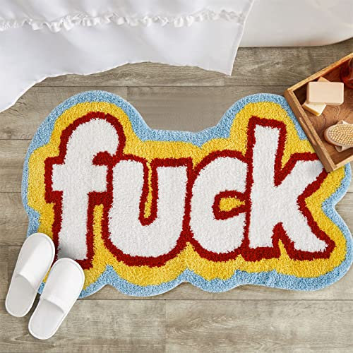 RoomTalks Bunter flippiger, niedlicher Badezimmerteppich, Badematte, rutschfeste Gummi-Rückseite, maschinenwaschbar, unhöfliche Schwörwörter, trendig, ästhetisch, einzigartig, cool, saugfähig,