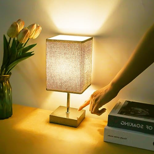 Aomeya Touch Control Table Lamp, 3-Way Dimmable Bedside Lamps Nightstand Lamps with Flaxen Fabric Shade for Bedroom Living Room,LED Bulb Included, Gray-1