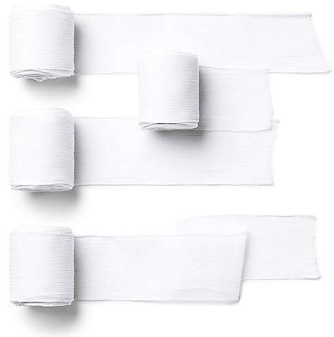 CHUQING Geschenkband weiß,Chiffonband weiss,4,5 m x 38 mm, Schleifenband weißer,Dekoband für Taufe und Geburtstag Geschenke,4 Rollen,weisse