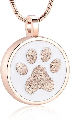 Pet Paw Print Cremation Jewelry for Ashes for Dog/Cat Funeral Memorial Urn Necklace Ashes Holder Keepsake Cremation Urn Pendant(Rose Gold)