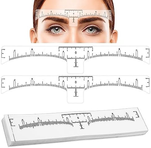 Abeillo 50 stencil per sopracciglia, righello per sopracciglia, righello per sopracciglia, righello per sopracciglia, adesivo traslucido, modellare e posizionare la lunghezza delle sopracciglia