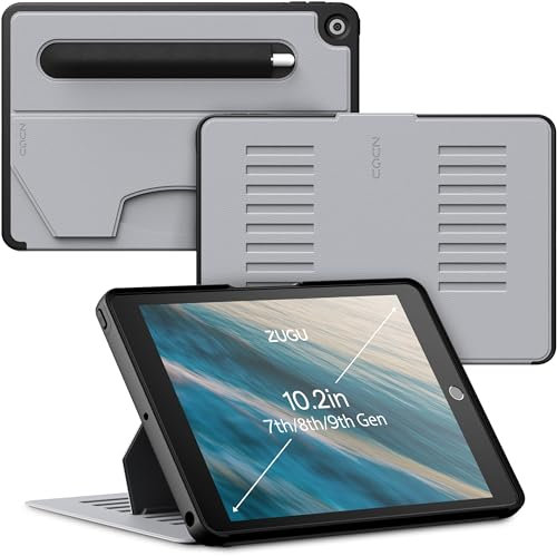 ZUGU Funda para iPad 9.ª / 8.ª / 7.ª Generación 2021/2020 / 2019 10.2 Muse Case Delgada con 8 Ángulos Ajustables Magnéticos, Bolsillo de Apple Pencil, Auto Reposo/Activación [ Gris Ártico ]