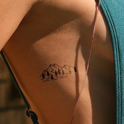 Inkster Tattoo - Berge und Bäume Tattoo | Temporäres Tattoo mit EU-Kosmetikzertifizierung | wasserfest + vegan | revolutionäres 2-Wochen-Tattoo | Fake Tattoos und Klebetattoos für Erwachsen