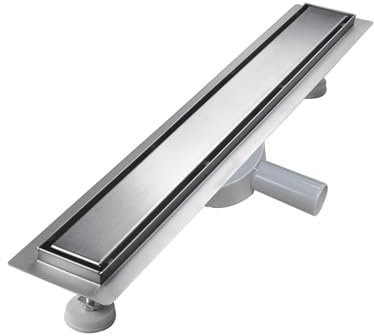 sunrik Duschrinne 90 cm, Befliesbar Duschrinne extra flach, Edelstahl Bodenablauf Komplettset mit 360°Siphon Haarsieb