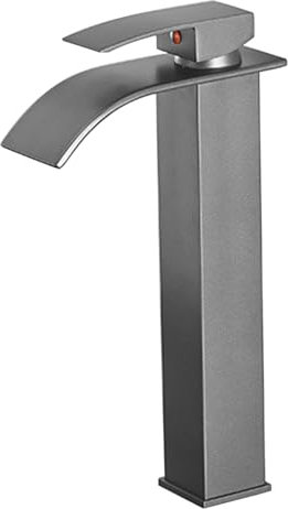Robinet Lavabo Cascade Haut, Bouche Plate Monotrou Mitigeur Haut pour Vasque, Laiton Mitigeur Vasque à Poser,gris,haut