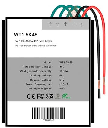 SHYISY Controlador de Carga de turbina aerogeneradora IP65 de 1500W, regulador de Molino de Viento de 48V for turbina eólica doméstica de 600W, 800W, 1000W y 1500W