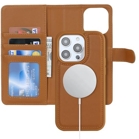 Zouzt for iPhone 15 Pro 6.1 Inch Detachable Wallet Case with Card Holder for MagSafe, Premium PU Leather 2 in 1 Flip Folio Book Magnetic Stand Protective Phone Cover for iPhone 15 Pro - Brown