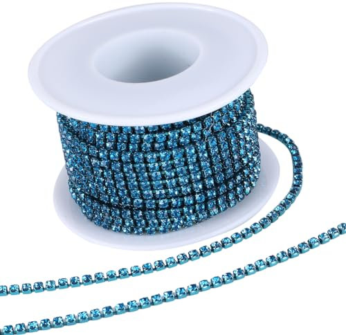 GORGECRAFT 10 Yarda*2.5mm Cadena de Diamantes de Imitación con Cristales Brillantes Y Cierre de Cadena para Manualidades, Costura, Joyería, Abalorios, Accesorios para Decoración de Bodas, Zafiro Luz