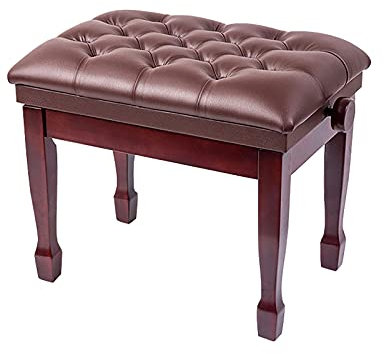 RWRAPS Piano Bench with Storage Compartment Genuine Leather Keyboard Bench Piano Stool, 10CM Height Adjustable, 58 x 41 x 48-58CM (Brown)