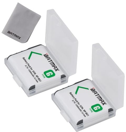 Batmax 2Pcs NP-BG1 Battery for Sony Cyber-Shot DSC-N1 DSC-N2 DSC-T100 DSC-W80 DSC-W90 DSC-HX5 DSC-H55 DSC-HX7 DSC-HX9 DSC-HX10 DSC-W110 DSC-W115 DSC-W120 DSC-W200 DSC-W215
