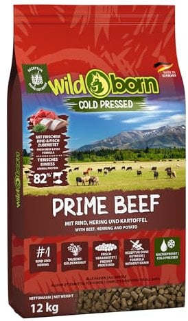 Wildborn Prime Beef 1 x 12 kg | kaltgepresstes Hundetrockenfutter mit Rind & Kartoffel | mit 82% tierischem Protein