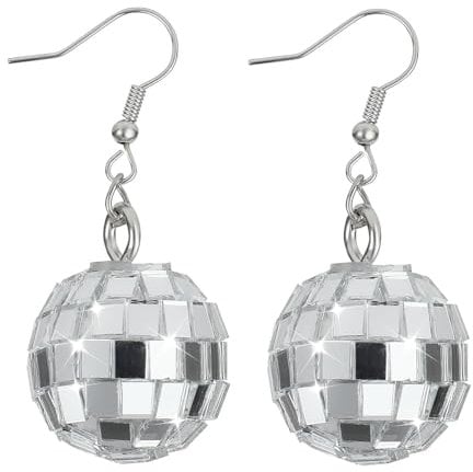 EHOTER Discokugel Ohrringe 80er Jahre Disco Tropfen Ohrringe Hängend Mädchen Disco Cowgirl Ohrringe Disco Punk Ohrringe 60er Jahre Party Disco Kugel Ohrringe (1 Paar)