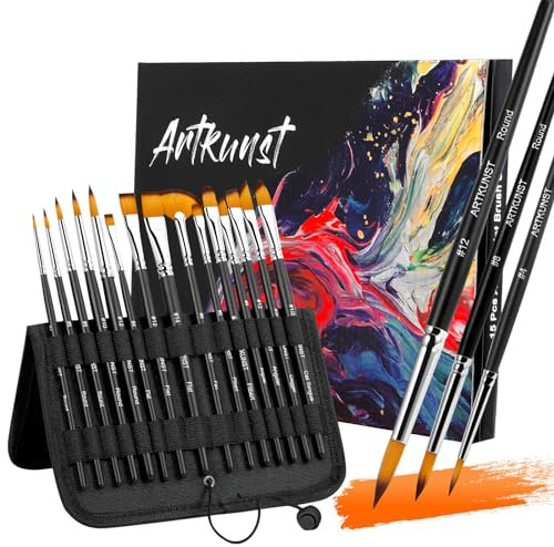15-teiliges Acryl-Pinsel-Set, Pinselset für Acrylfarben, Premium Nylon Acrylfarben Pinsel, Malerei Ölfarben Brush Set, für Acryl, Aquarell, Öl, Gouache, Steinmalerei, kein Haarausfall, Acrylpinsel