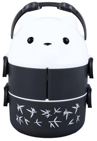2-lagige Behälter, Tragbare Bento-Lunchbox, American Bear, Zylindrische Lunchbox, Lunchbehälter mit Mehreren Fächern für Erwachsene und Kinder(Grau)