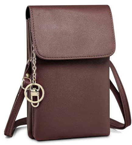BAIGIO Damen Umhängetasche Kleine Handytasche Handy Umhängetasche Geldbörse zum Umhängen PU Leder Tasche Damen Brau Handytasche Verstellbarer Riemen und Schlüsselanhänger