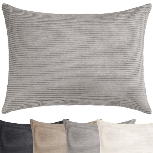 Selfitex XXL Breitcord Sofakissen 60x80 cm, Couchkissen mit Füllung und Bezug, edler Cord Stoff, extra weich und dekorativ, modische Breit Cord Optik, superweiche Kissen, Moderne Farben (Steingrau)