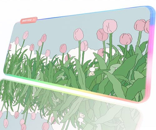 JMIYAV Green RGB Gaming Mouse Pad PC XL Large Extended Glowing Led Light Up Desk Pad Non-Slip Rubber Base Computer Keyboard and Mouse Pad Cool Cute Mousepad Mat 80 * 30cm grass001