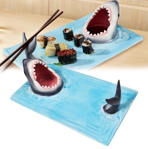 LKUOU Plato de sushi de tiburón, nuevo plato de sushi de tiburón 2024, bandeja for servir barco de sushi, bandeja for servir barco de sushi de tiburón