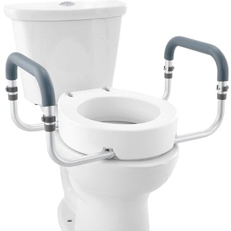 VEVOR Asiento Elevado para Inodoro 88,9 mm Carga de 136KG, para Inodoro Redondo Estándar, con Acolchado de Reposabrazos de EVA, para Ancianos, Discapacitados, Pacientes, Embarazadas, Médicos