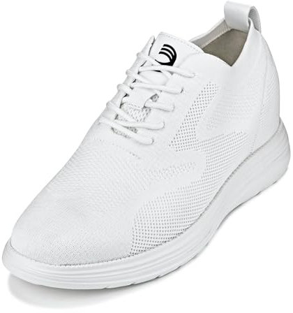 CALTO Scarpe da uomo invisibili, altezza crescente, ultra leggere, con lacci, sportive, 7,1 cm, bianco, 42 2/3 EU