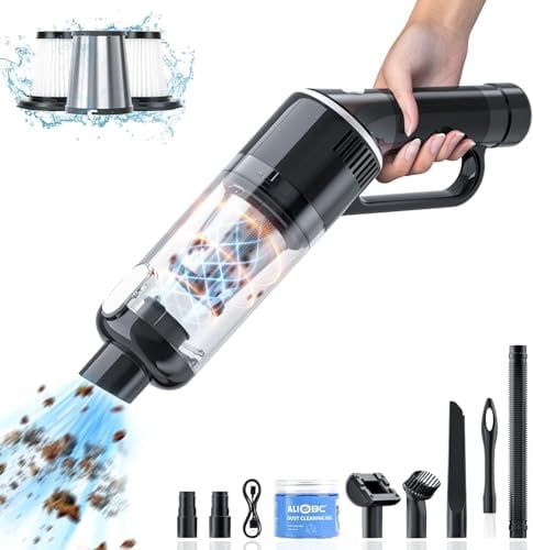 ALIOBC Handstaubsauger, 9000Pa Kabellose Autostaubsauger, Kleinen Staubsauger, Wiederaufladbarer Handstaubsauger Akku für Tierhaare, Auto, Zuhause, Büro, mit Reinigungsgel und Bürste