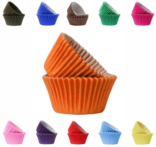 Vibrant, Colourful Baking Cupcake Cases, Greaseproof Paper Baking Cups 50mm Cup Cake Muffin Cases (50, Orange)