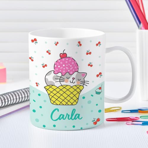 Transparent Gift Taza Personalizada con Nombre Infantil Gatitos. Regalos Originales para Niños y Niñas. Tazas Infantiles de Plástico. Regalos de Vuelta al Cole, Cumpleaños. Tazas Desayuno y Merienda
