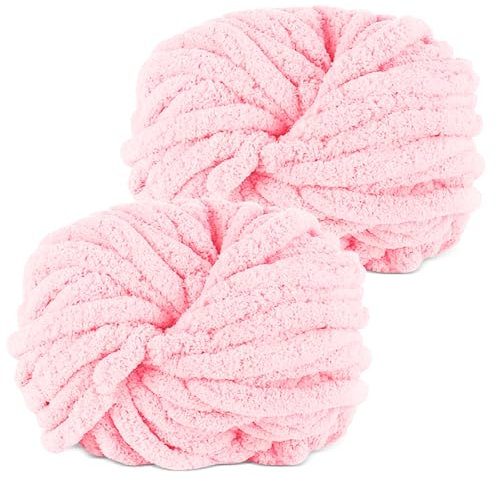 YushengTai Dicke Wolle, 2 Stück 500g Hellrosa Chunky Wolle, Dicke Wolle zum Häkeln Kann zum Stricken von Kissen, Decken, Schals und Mützen Sowie Haustierbetten Verwendet Werden