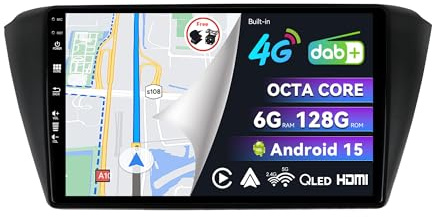 BXLIYER | Eingebaut 4G & DAB | Android 15 QLED Autoradio für VW Skoda Fabia (2015-2019) | 6G+128G | Carplay Android Auto | Kamera + MIC | Dual Band WiFi Lenkradsteuerung DSP | 9 Zoll Octa-Core 2 Din