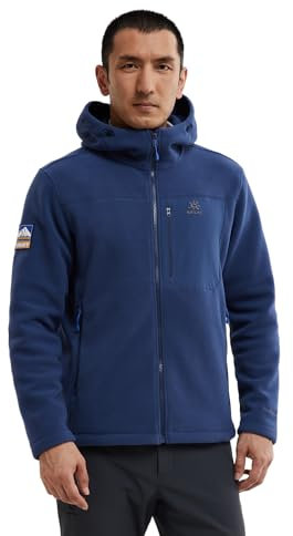 KAILAS Herren Fleecejacke Kapuze Winterjacke Full Zip Jacke Leichte Polar Warm Mantel Taschen Outdoorjacke, Blau, S