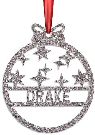 KreateSquare Personalised Christmas Bauble, 950 GSM (1.7 mm) Double-Sided Glitter Xmas Tree Decoration, Custom Name Baubles, Red Christmas Decorations Ornaments (Silver, Small Stars)
